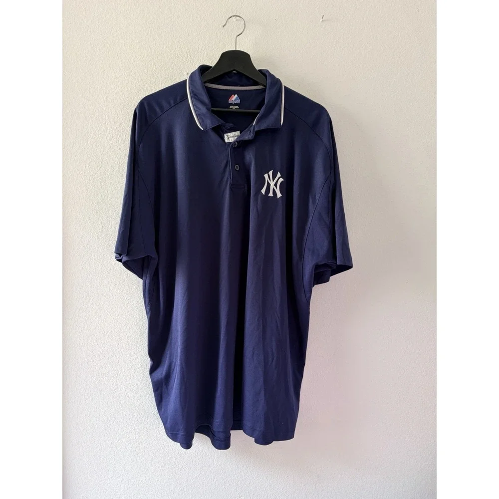 Majestic New York Yankees Polo Shirt Mens 2XL Blue MLB Baseball Golf Jersey